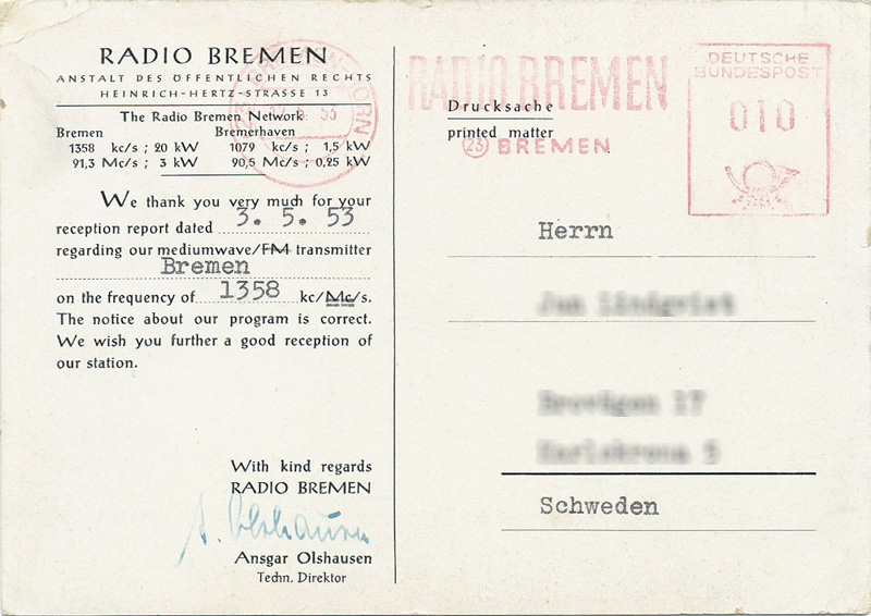 West Germany Radio Bremen 1953