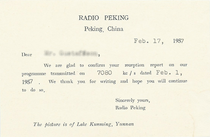 Radio Peking, China 1957