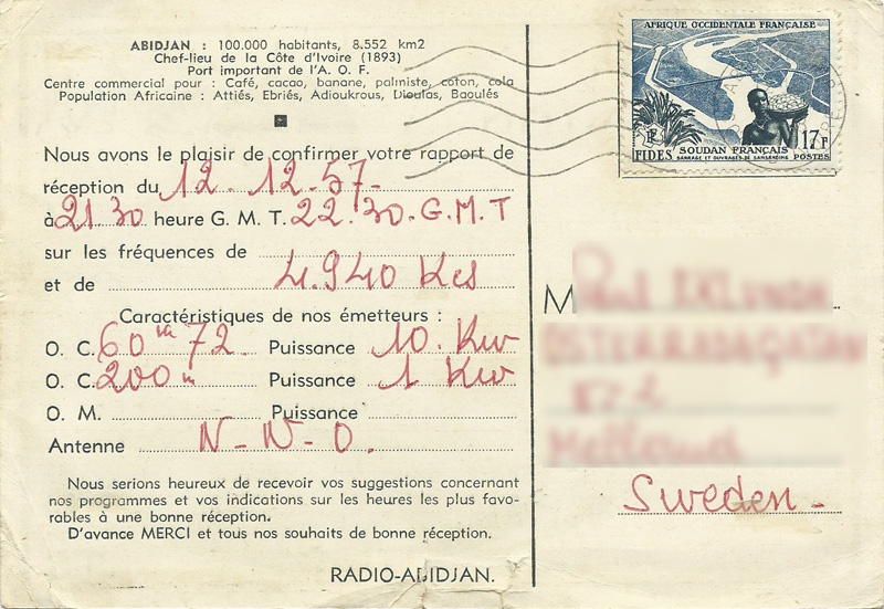 Radio Abidjan Ivory Coast 1957