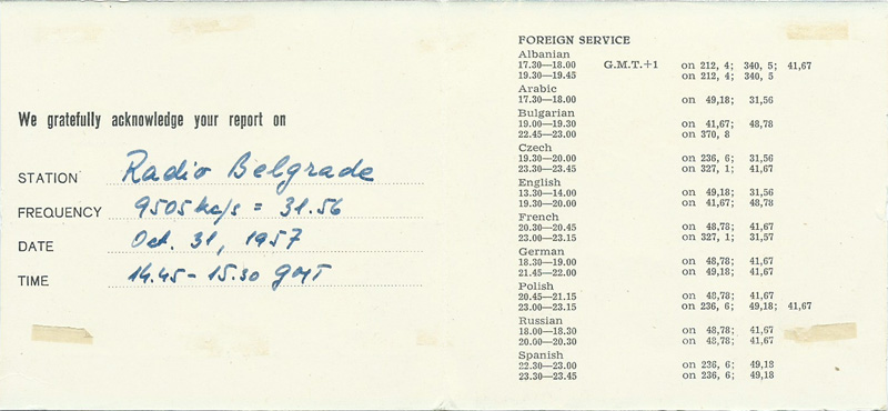 Radio Belgrade, 1957