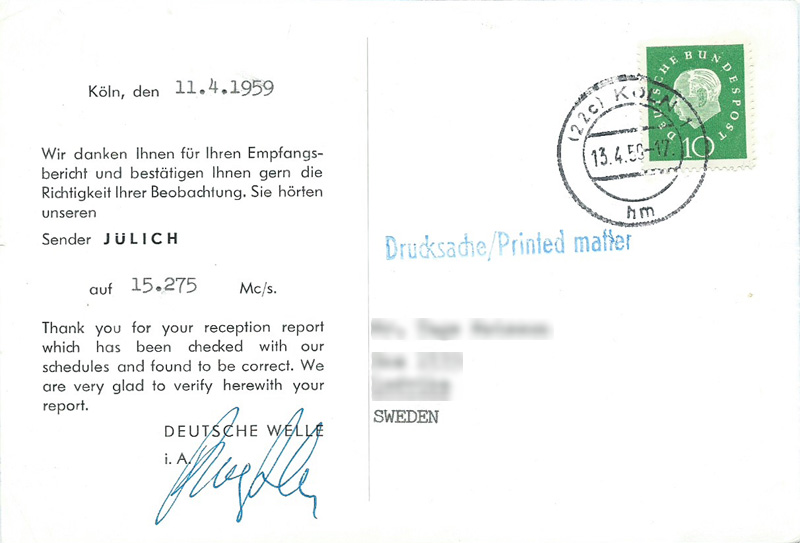 Radio Deutsche Welle, DMQ West Germany 1959