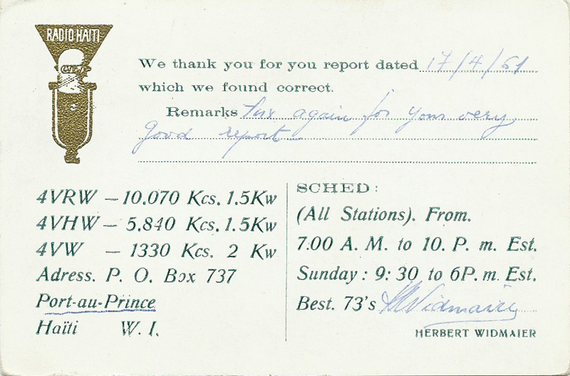 4VHW, Radio Haiti, 1961