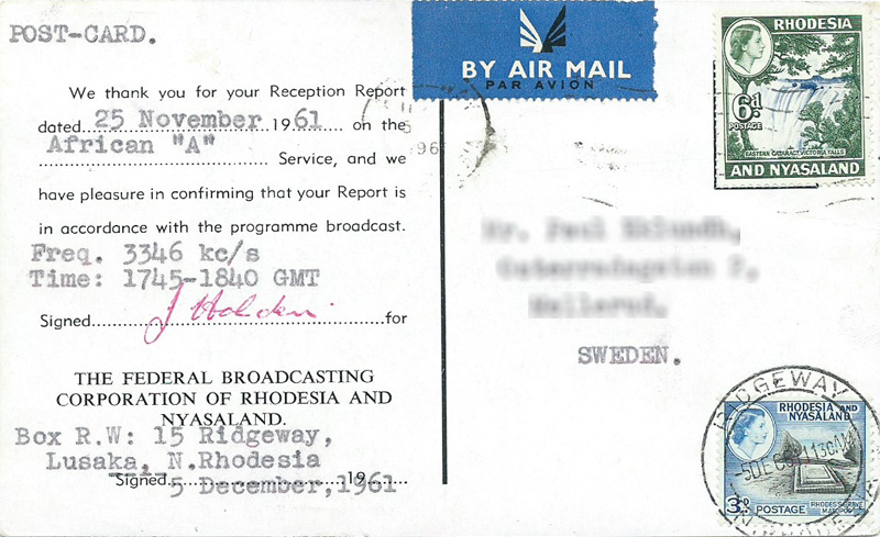 Rhodesia and Nyasaland, 1961