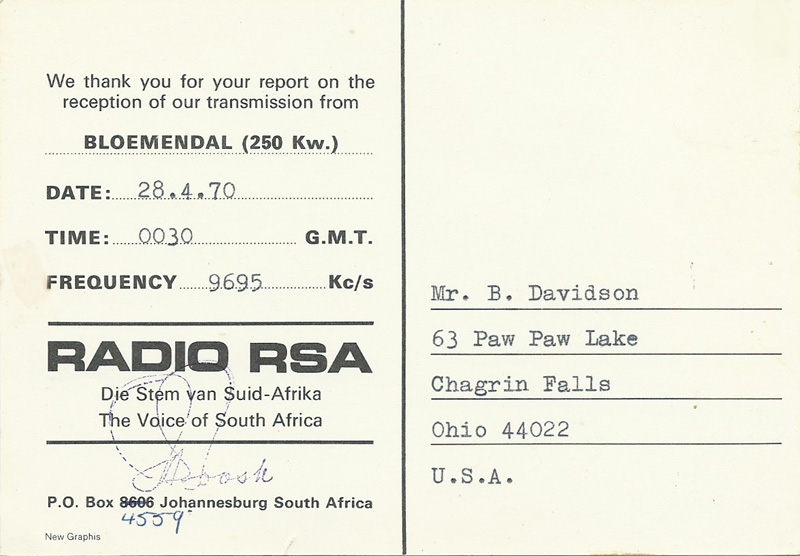 Radio RSA South Africa 1970