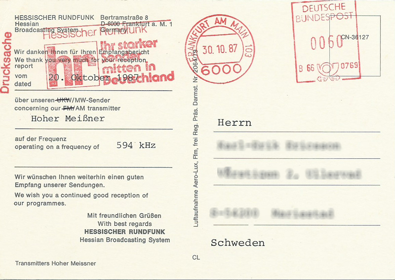 Hessischer Rundfunk, West Germany 1987