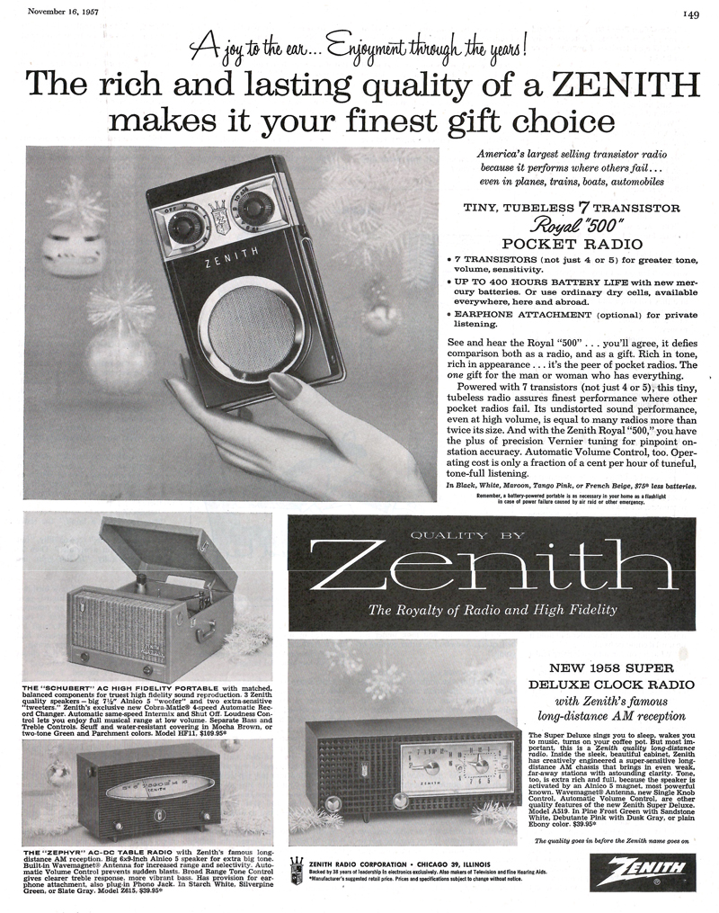 Zenith Royal 500, 1957 ad