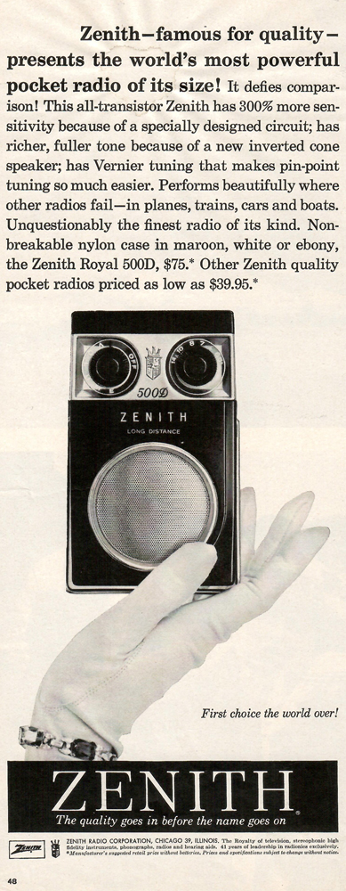 1959 Zenith Royal 500D ad