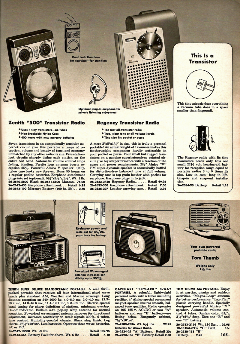 1956 Continental Products catalog, Regency TR-1 and Zenith 500