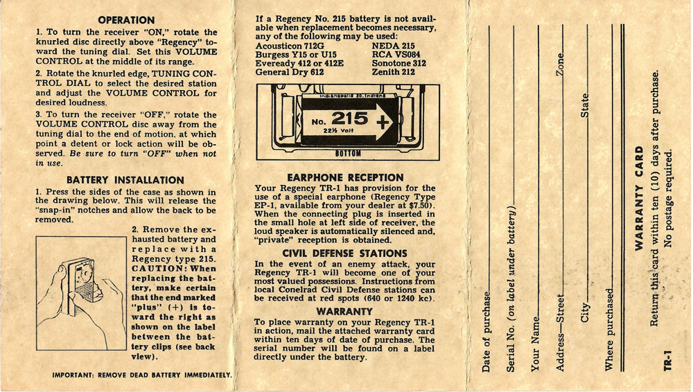 1954 Regency TR-1 Users Guide