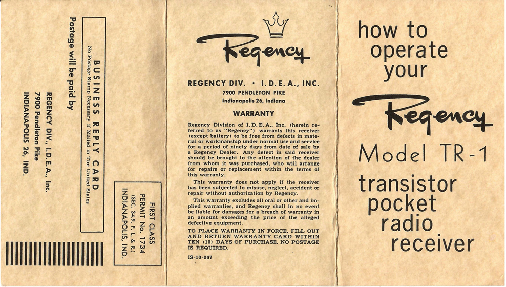 1954 Regency TR-1 Users Guide