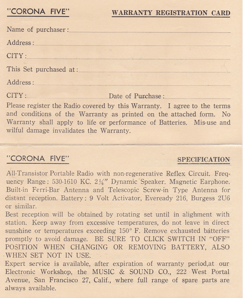 Corona Five 2-transistor radio