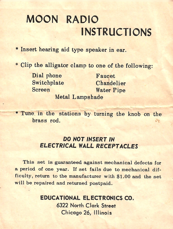 Moon Radio instruction sheet