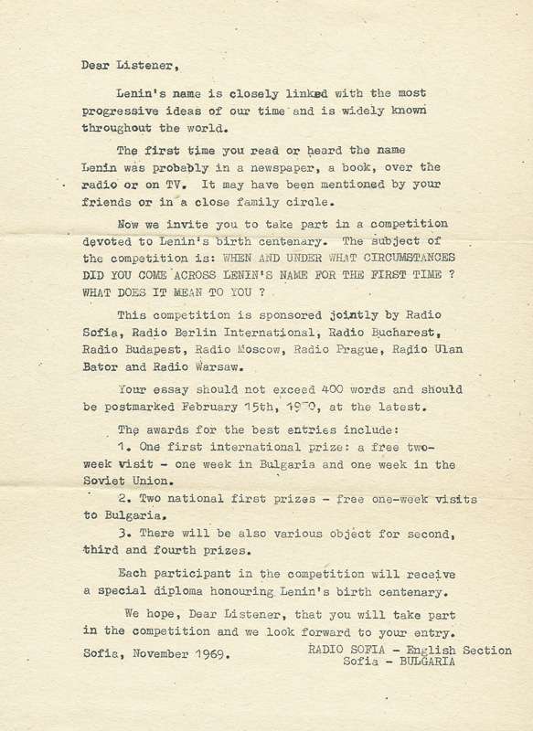 1969 Radio Sofia letter