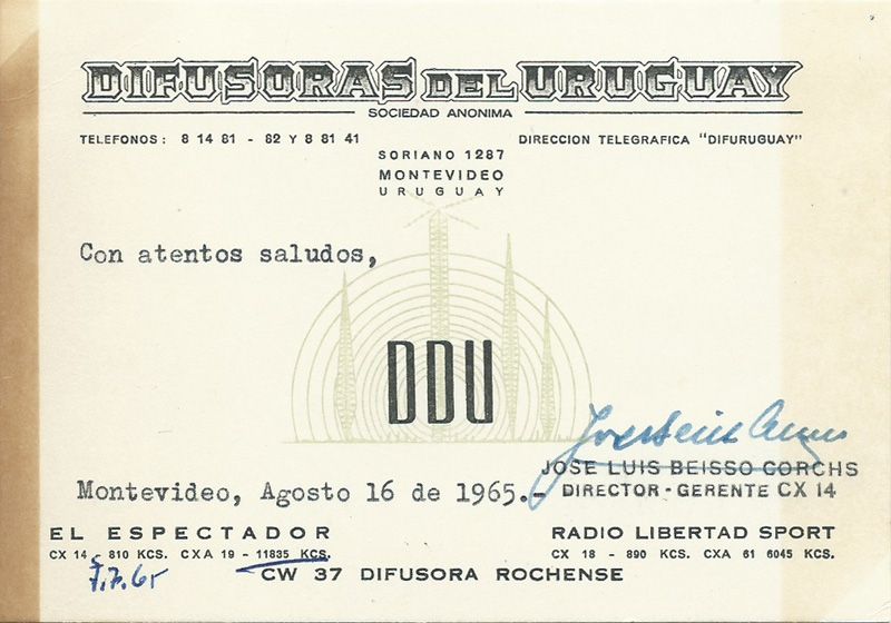 Difusoras del Uruguay: Radio El Espectador, Uruguay 1965