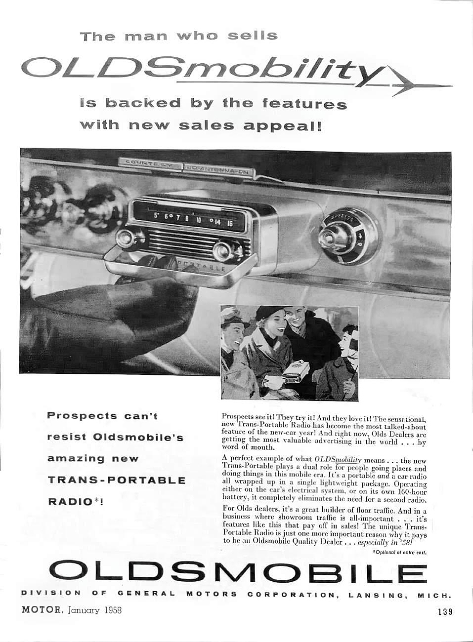 1958 Oldsmobile Transportable advertisement