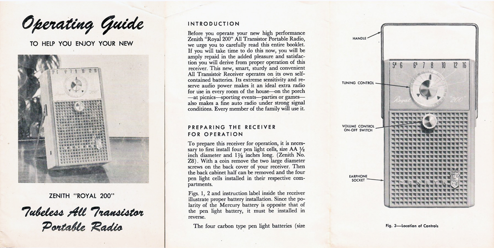 1958 Zenith Royal 200 owner's guide